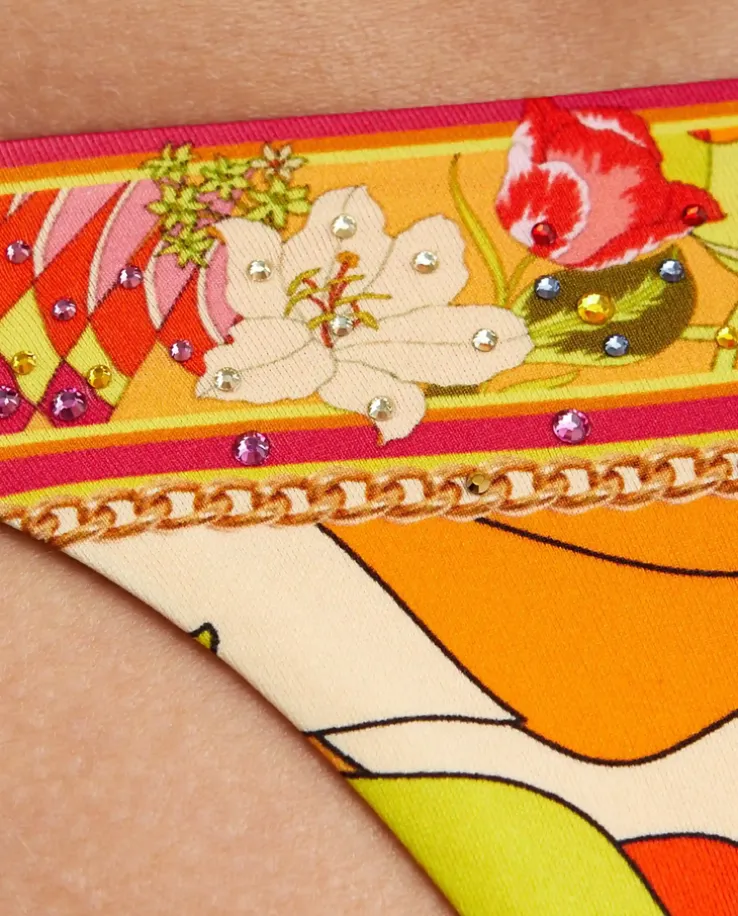 Dół od bikini w kwiaty z ozdobnymi pierścieniami