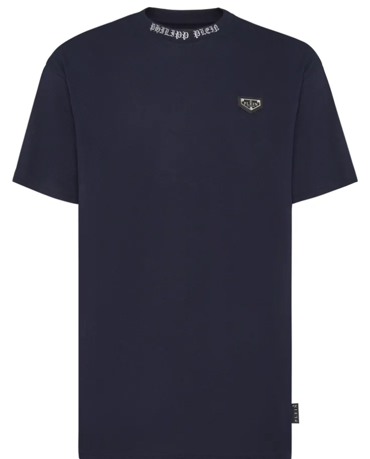Granatowy T-shirt z detalem
