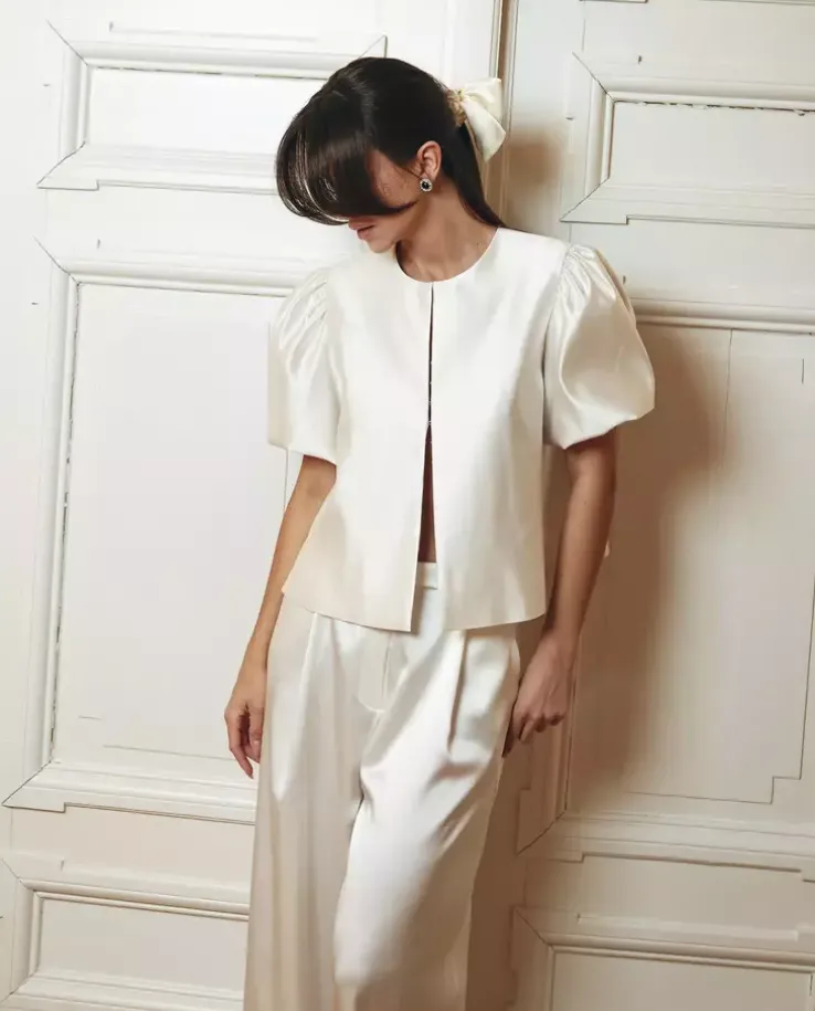 Jedwabna biała bluzka z bufkami Lilou
