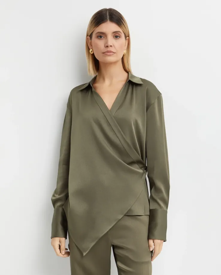 Koszula khaki z drapowaniem