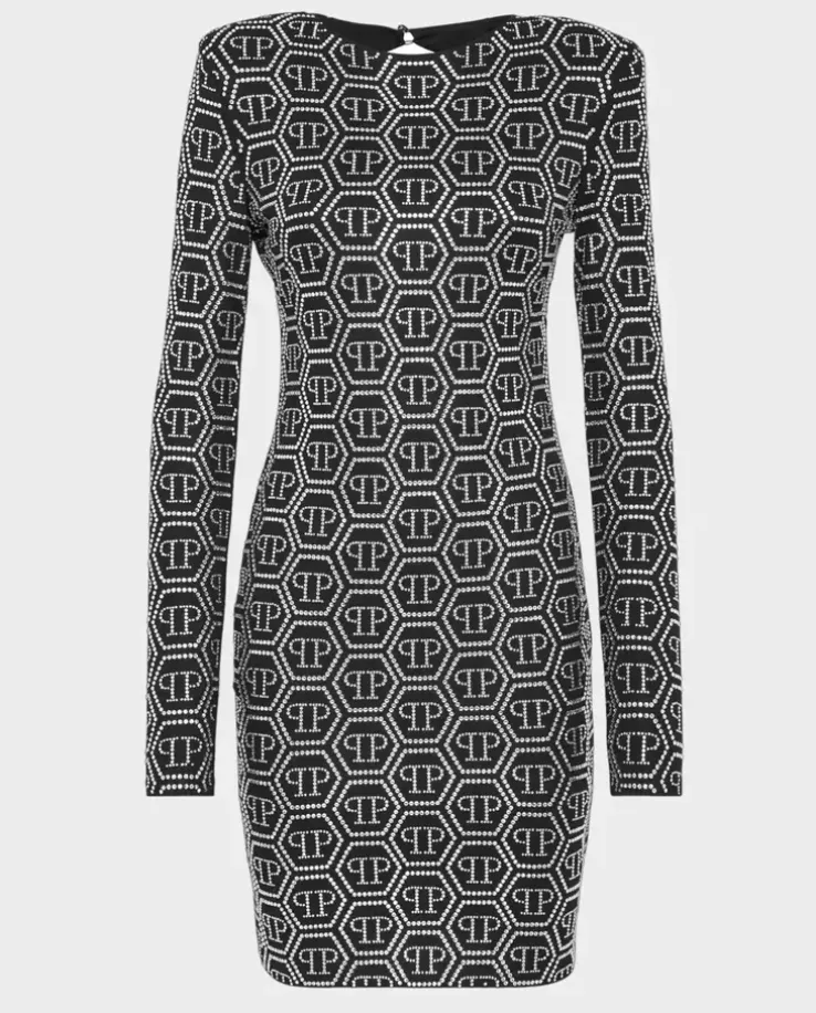 Kryształowa sukienka mini w monogram