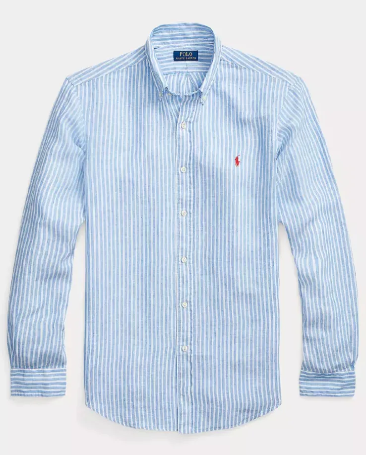 Lniana koszula w paski Custom Fit
