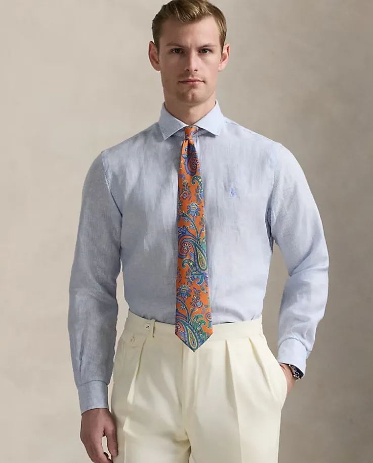Lniana koszula w paski Custom Fit