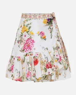 Lniana spódnica mini w kwiaty