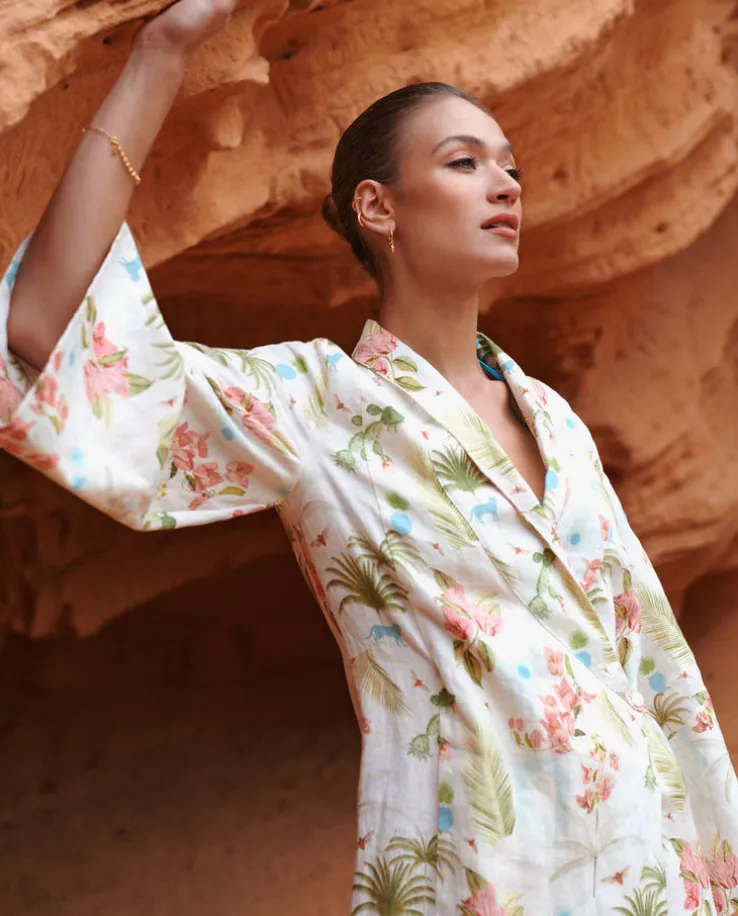 Lniane kimono w kwiaty Nuphar Mykonos