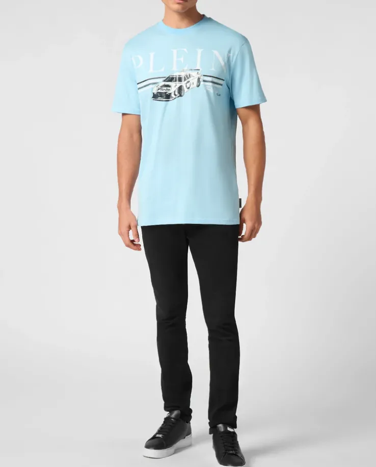 Niebieski bawełniany t-shirt