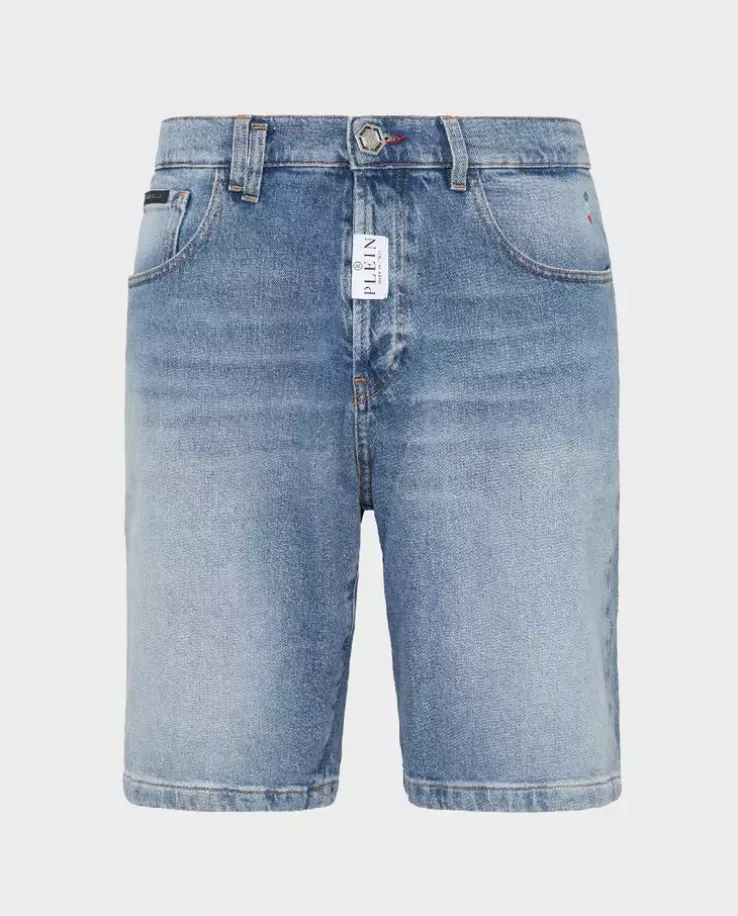 Niebieskie spodenki jeansowe z logo