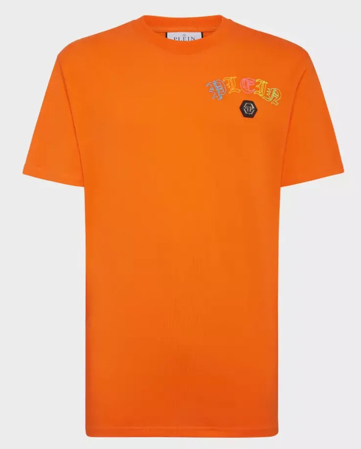 Pomarańczowy t-shirt z kryształowym logo Gothic