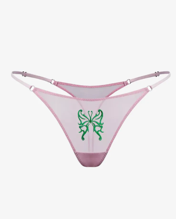 Różowe stringi z haftem Butterfly