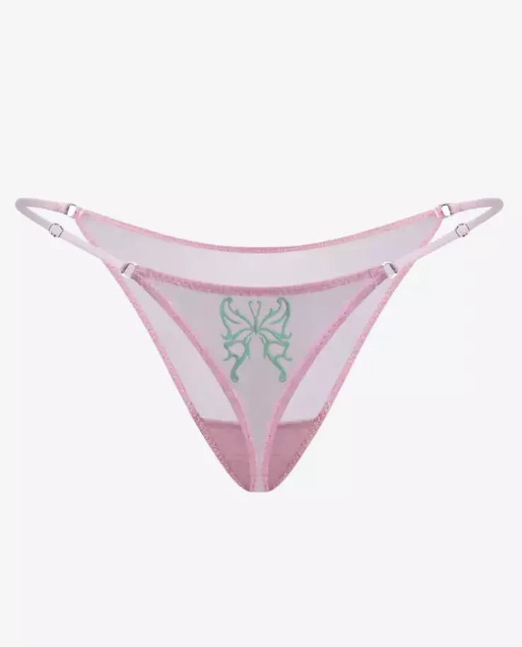 Różowe stringi z haftem Butterfly