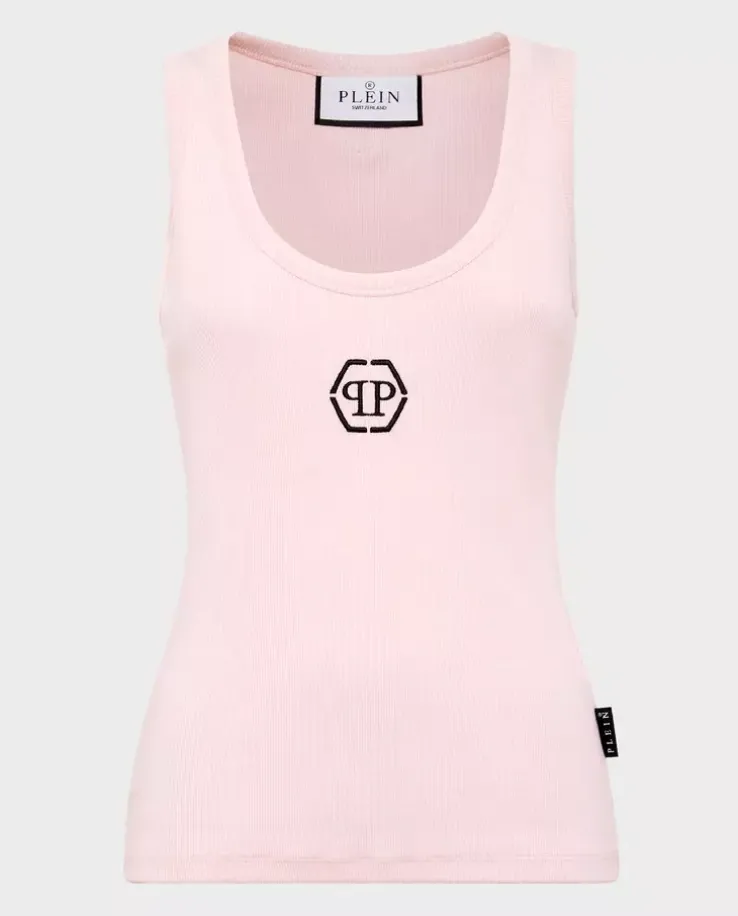Różowy tank top z logo Hexagon