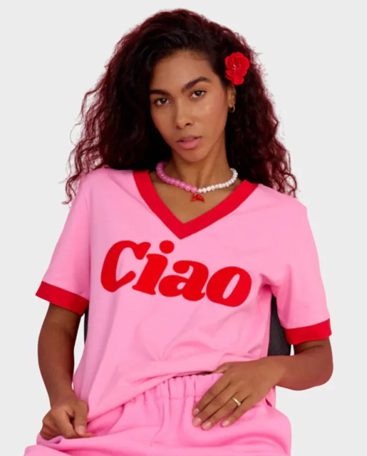 Różowy t-shirt Ciao Sunday V-neck