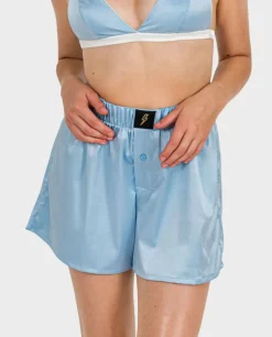 Satynowe błękitne boxer shorty