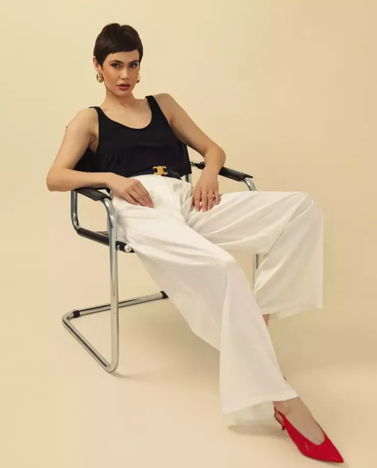 Spodnie z jedwabiu ecru wide leg