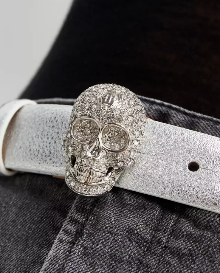 Srebrny pasek z biżuteryjną klamrą Skull