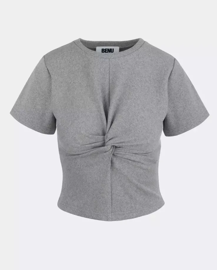Szary crop top z dzianiny