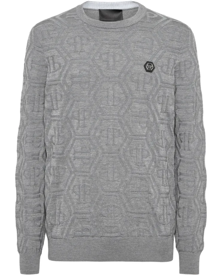 Szary sweter z monogramem