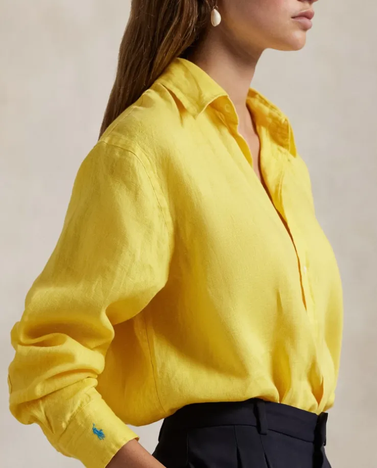 Żółta lniana koszula Classic Fit
