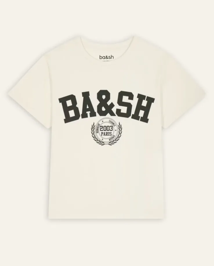 T-shirt ecru z kontrastowym logo