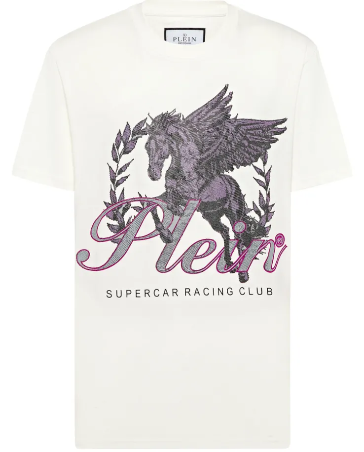 T-shirt ecru z aplikacją