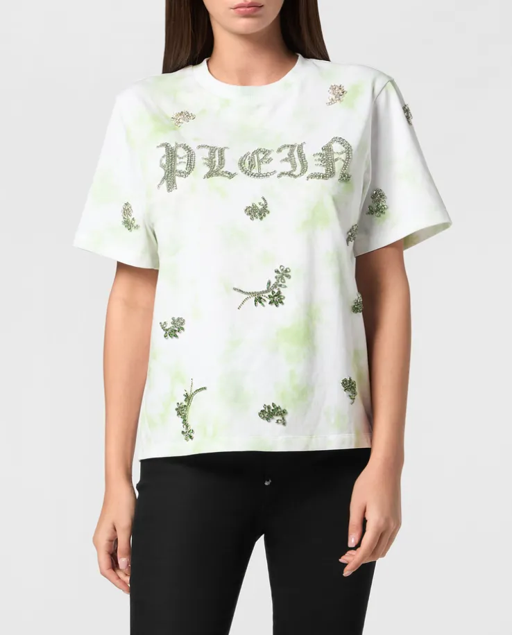 T-Shirt tie-dye z aplikacjami z kryształów