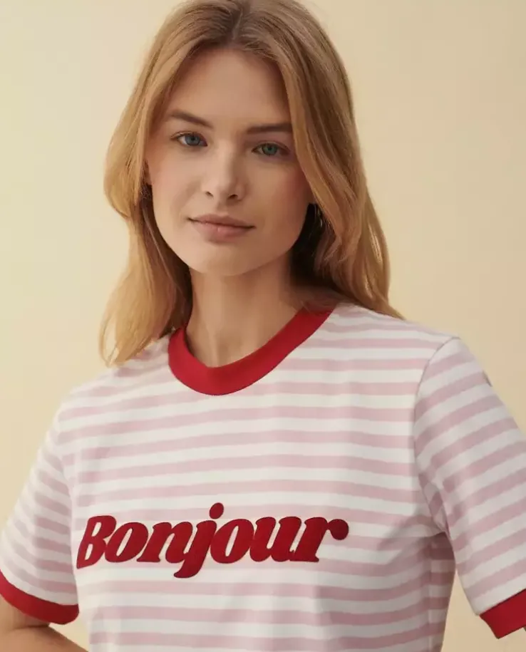 T-shirt w paski Bonjour