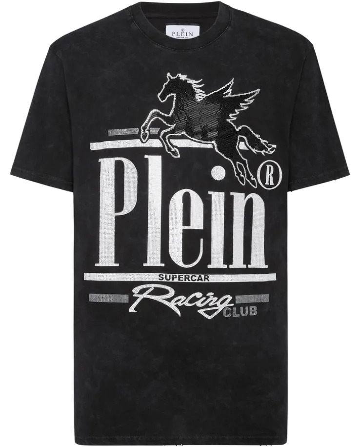 T-shirt z efektem sprania i efektownym zdobieniem
