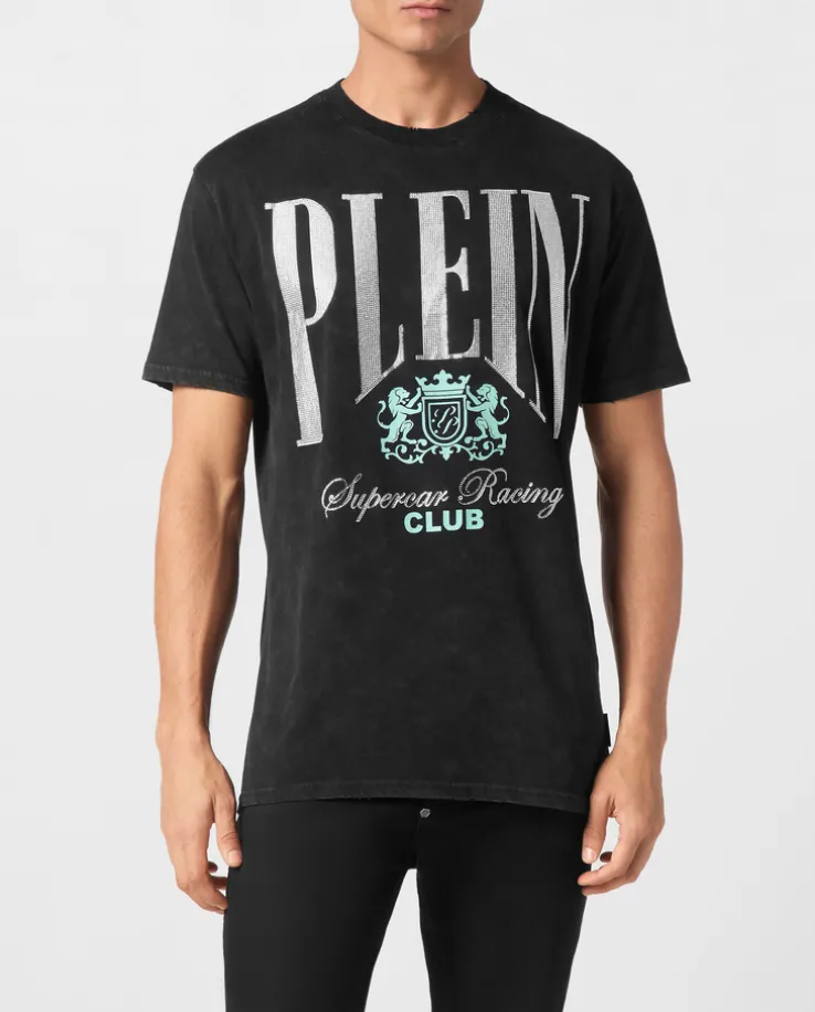 T-shirt z efektem sprania i zdobieniem