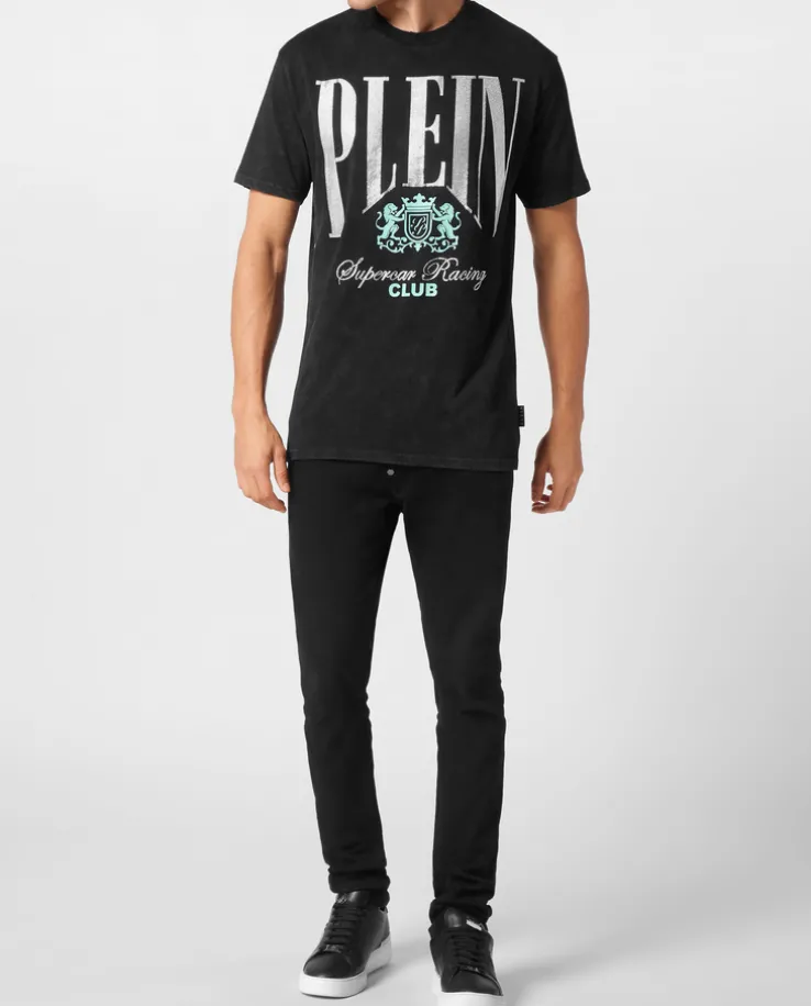 T-shirt z efektem sprania i zdobieniem