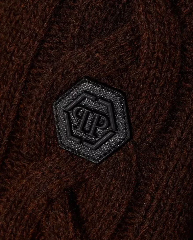 Wełniany brązowy sweter Skull & Bones
